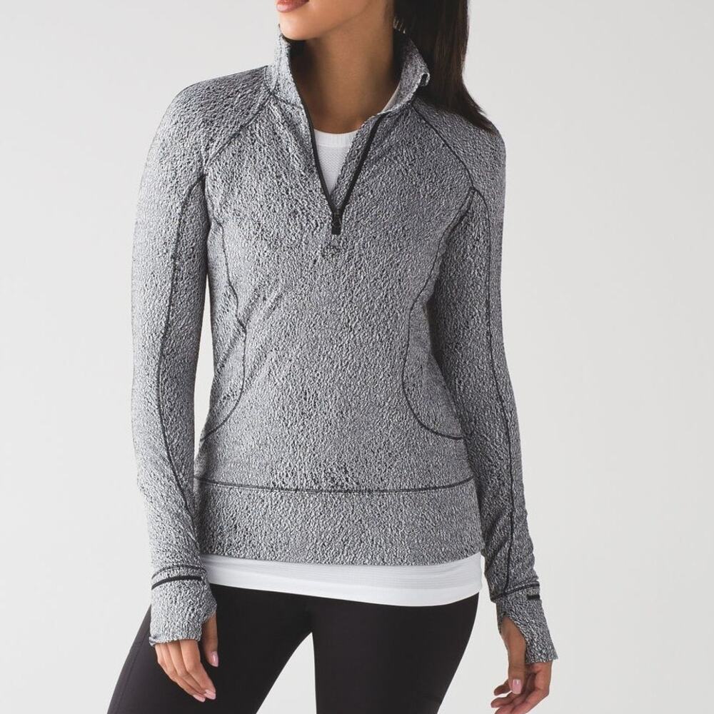 Lululemon Rush Hour 1/2 Zip Running Luon Spray Jacquard Jacket White Black 2